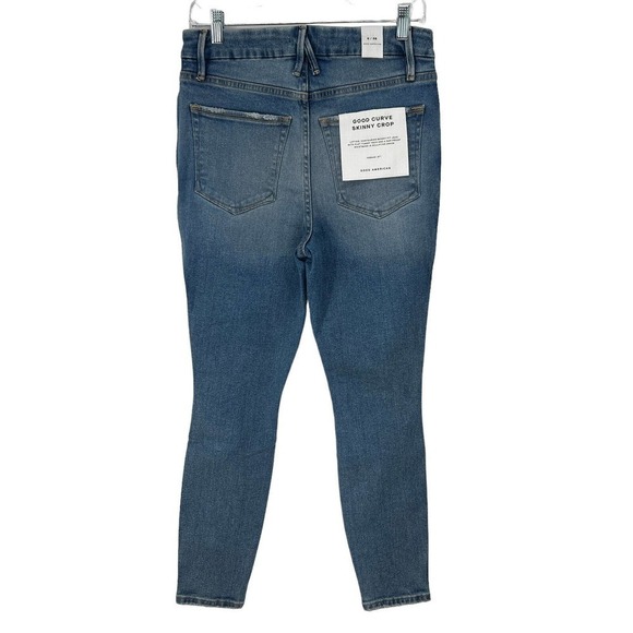 Good American Good Curve Crop Skinny Blue Distressed High Rise Denim Jean 6 / 28 - Picture 2 of 9